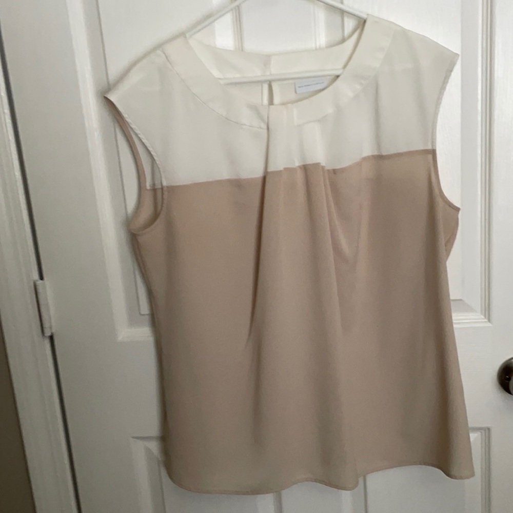 New York & Co tan/white tank blouse; worn once; size XL